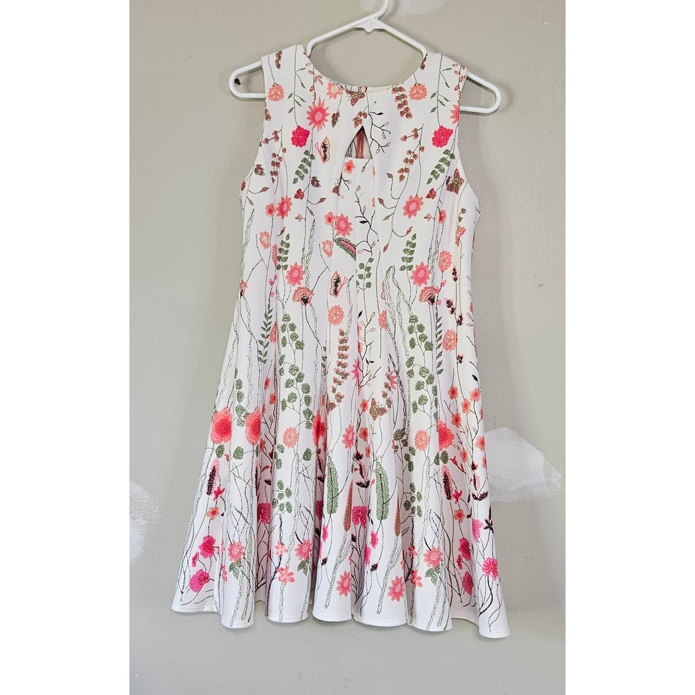 Gabby Skye Floral Fit and Flare Dress White Pink Botanical Keyhole Petite 8P